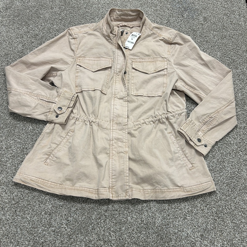 Style & Co Jacket Womens 1X Pink Twill Military Full Zip Elastic Waist Pockets